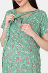 Coucou Maternity Woven Full Length Loungewear Dress With Front Zipper And Discreet Feeding - Forest Green — thumbnail 6
